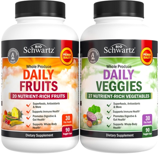 [BRSRMGDYOIPGO2QZ] Daily Fruits and Vegetables Supplement for Adults - Super Fruit and Veggies Capsules for Enhanced Energy Gut Health Immune Support & Overall Wellness with 47 Whole Food Fruits and Veggies - 1 Month