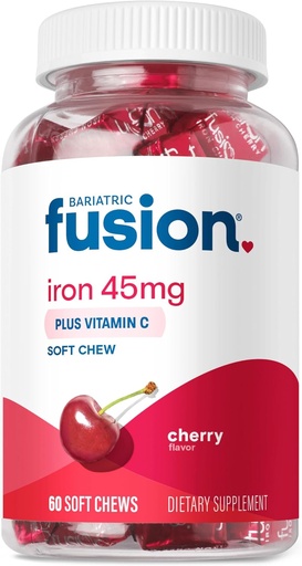 [BRSWKZY3DICRYHY5] Bariatrik Fusion Iron Supplement for Women Anemia | Chewable Iron with Vitamin C | Cherry Flavored Soft Chew | Stomach Ferrous Fumarate for Women and Men | Gluten Free | 60 Count