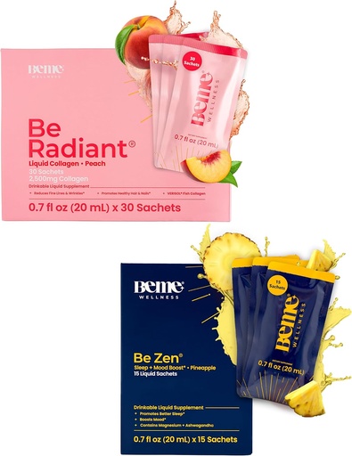 [BRSRAA33ORYWKET4] BeMe BeRadiant Peach & BeZen Bundle - Liquid Collagen & Magnesium Glycinate L-Theanine Supplements