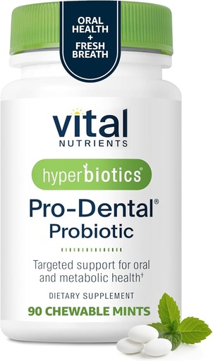 [BRSWK2QZDF7WA2DG] Hyperbiotics Vital Nutrients Pro Dental Probiotic | Clinically Studied BLIS K12 and M18 | Oral Probiotics for Bad Breath Treatment for Adults | Oral Health for Teeth and Gums | 90 Mint Tablets