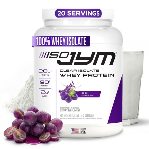 [BRSWYHYKOZ6GY2D6] JYM Supplement Science Iso JYM Grape, 90 Calories, 100% Whey Protein Isolate, Zero Fat, Zero Sugars, Mixes Clear, for Women & Men, 20 Servings