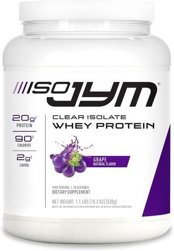 [BRSWYHYKOZ6GY2D6] JYM Supplement Science Iso JYM Grape, 90 Calories,% 100 Whey proteini, Zero Fat, Zero Sugars, Mixes Clear, for Women & Men, 20 Hizmetler