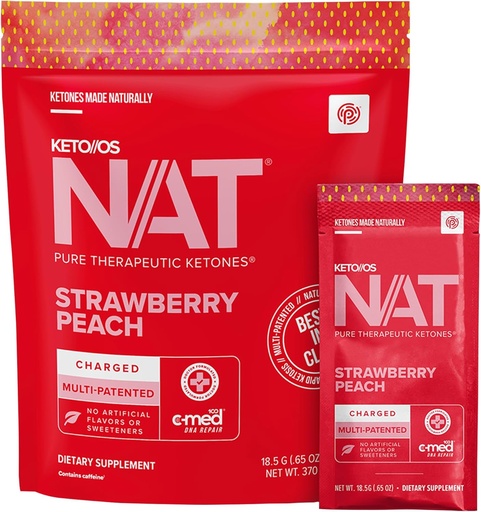 [BRSWYHY5BB5Q2232] Pruvit - Keto//OS NAT - Strawberry Peach Charged Drink Mix med C-Med 100, L-Taurin, Vitamins B6 & B12, Ketone Supplement - 18,5 g