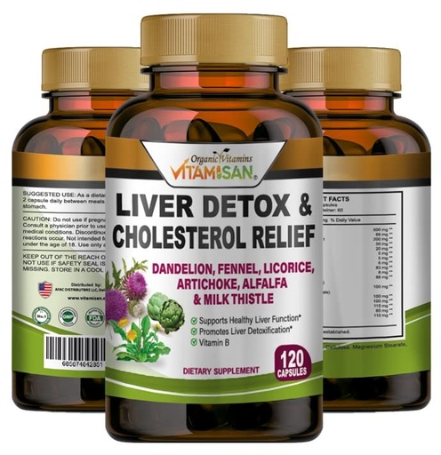 [BRSW22YHDJ5QECQZ] VITAMISAN Liver Cleanse Detox Supplements with Milk Thistle-Fennel-Alfalfa-Vitamin B-Artichoke-Dandelion Root Support Men & Women 120 Caps Detox Cleanse & Boost Immune