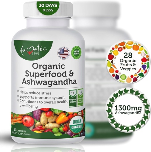 [BRSRAEIFOB6QGELU] Organic Superfood Greens Fruits and Veggies Complex with Ashwagandha