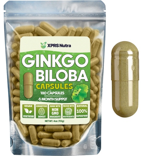 [BRSROCA6OUNQYCTB] XPRS Nutra Ginkgo Biloba Capsules - Gingko Biloba Encapsulated Supplements for Cognition - Vegan Friendly Ginkoba Biloba - Immunity Boosting Ginkgo Biloba Capsules - 180 Count