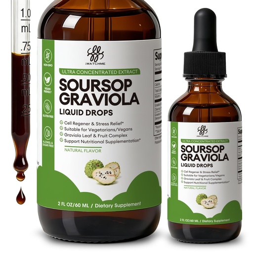 [BRSROGAHCUIQYH3D] iMATCHME Soursop Graviola Liquid Drop for Cell Support & Regeneration, Immune System and Gut Health Support, Soursop Bitters Liquid, Herbal Goodness, Sugar/Gluten Free, Natural Flavor, 2 Fl Oz