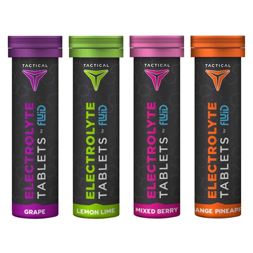 [BRSWYGILCQAQ4CLA] Fluid Tactical - 40 Count Effervescent Electrolyte Tablets | Variety Pack | 320mg Sodium, 160mg Potassium | Dehydration Prevention & Proactive Recovery