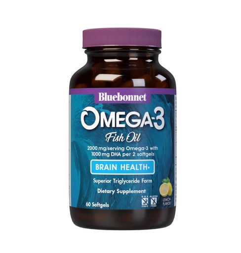 [BRSWIYQZBQIQKD34] Bluebonnet Nutrition Omega-3 Brain Formula Natural Wild Caught Triglyceride Form DHA 860 mg EPA 120 mg - Highly Concentrated Cognitive Health & Wellness Support Supplement - Gluten-Free - 60 Softgels