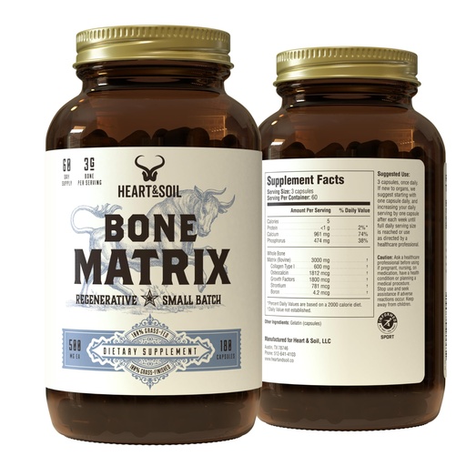 [BRSWYBT7A4MGAYLO] Heart & Soil Grass Fed Bone Matrix — Supports Bone and Joint Health, Strength, and Flexibility (180 Capsules)