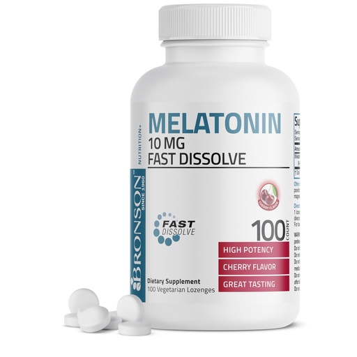 [BRSWGAAKDF5QAADA] Bronson Melatonin 10mg Fast Dissolve Cherry Flavored Tablets Vegetarian Chewable Lozenges, 100 Count