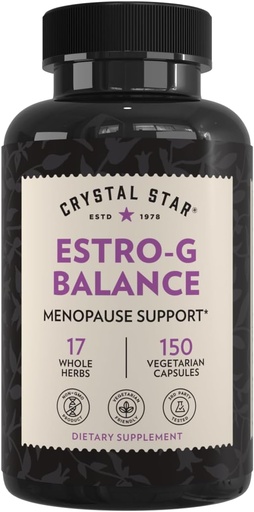 [BRSWIYQTPJ5A42TM] Crystal Star Estro G Balance Supplement (150 Capsules) – Herbal Menopause Support with Black Cohosh, Rehmannia, Damiana & Licorice – Vegetarian & Non-GMO