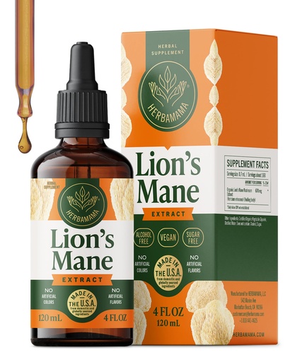 [BRSWYYARBEARU233] HERBAMAMA Lions Mane Mushroom Supplement – Brain Supplements for Memory and Focus – Lions Mane Tincture – Brain Health* Supplement for Adults – Vegan, Non-GMO, Alcohol & Sugar-Free, 84-Day Supply
