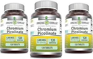 [BRSRMCDYOJYBYCA2] Amazing Formulas Chromium Picolinate | 1000 Mcg Tablets Supplement | Non-GMO | Gluten Free | Made in USA (3 Pack, 120 Count)