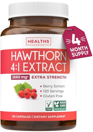 [BRSWGAADDMHAMELU] Super Potent Hawthorn Berry Extract Capsules - Hawthorn Berry Supplement Made from Extra Strength Concentrate to Support Heart and Digestive Health - Vegan Non-GMO & Gluten Free (4 Month Supply)