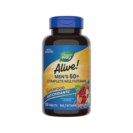 [BRSRMGTRAB6Q23LF] Nature's Way Alive! Men’s 50+ Multivitamin Complete Tablets, Daily Multivitamin for Men Over 50, Supports Cellular Energy Metabolism, Heart, Muscle & Eye Health*, High Potency Vitamins, 130 Tablets