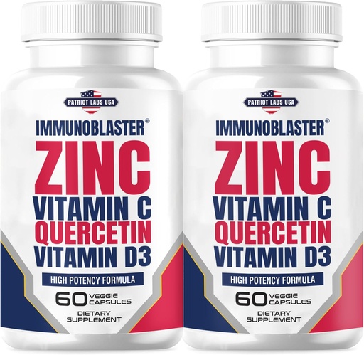 [BRSW2BQ7AQCA2HY3] (2 Pack) Immunoblaster Cink Quercetin 500 mg D-vitaminnal és C antioxidáns immunszuppressziós Quercetin Cink kiegészítés férfiak és nők számára - Gluten, Soy, & Dairy Free - 120 Count (Twin Pack)