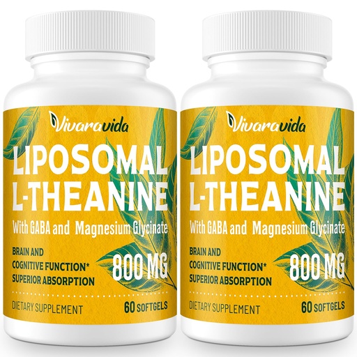 [BRSRA2YYCMBGEC37] Vivaravida L-Theanine 800mg Supplement with GABA and Magnesium Glycinate - Natural Compound, Sleep and Relaxation (120 Softgels)