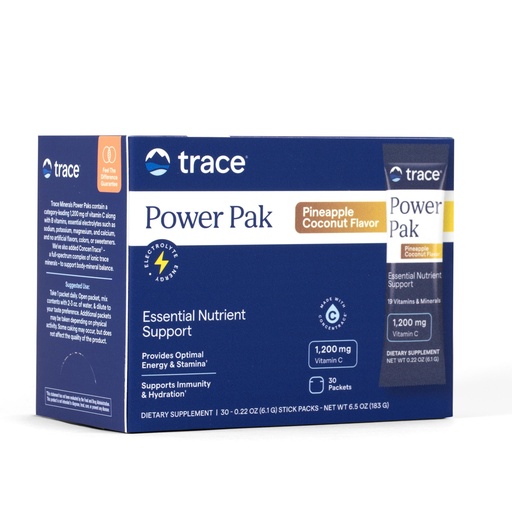 [BRSWIZIZPIOG2G3I] Trace Minerals Power Pak Multivitamin and Multimineral Packets - Electrolyte Support - 1200 mg Vitamin C Plus 70+ Trace Minerals - Pineapple Coconut Flavor - 30 Packets