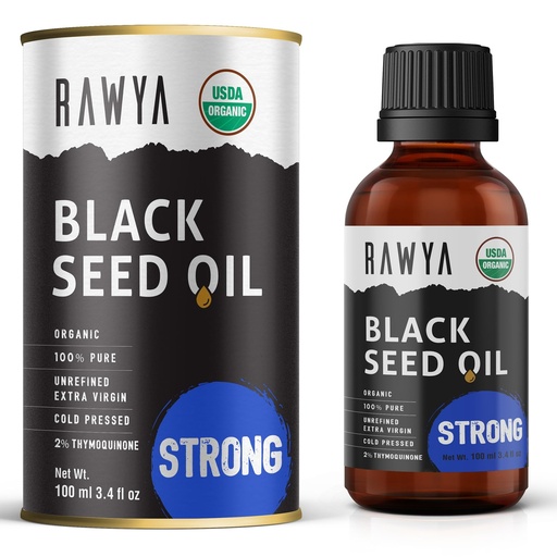 [BRSRMBQEA56RMCQ6] RAWYA Black Seed Oil - Extra Strong Taste, High TQ, Cold Pressed, Glass Bottle, Nigella Sativa Oil, Great for Skin & Hair Care, Black Cumin Seed, Kalonji, 100% Certified Organic - 3.4 Fl Oz,