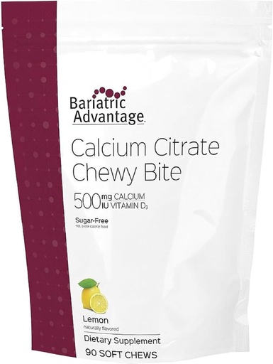 [BRSWGYL7AQAQK3Y4] Bariatric Advantage Calcium Citrate Chewy Bites 500 mg - Erittäin imeytyvä & Digestable - D-vitamiini - Helposti pureskeltava kalsium Supplement - sitruunan maku - 90