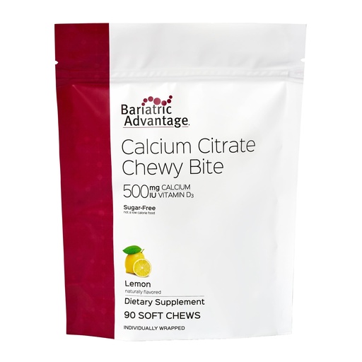 [BRSWGYL7AQAQK3Y4] Bariatric Advantage Calcium Citrate Chewy Bites 500 mg - Highly Absorbable & Digestible - Vitamin D3 - Easily Chewable Calcium Supplement - Lemon Flavor - 90 Count