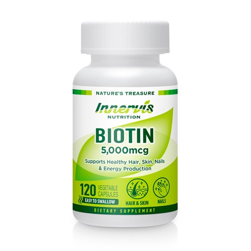 [BRSROFQEDIPGO33D] High Potency Biotin 5000mcg – Supports Hair, Skin & Nail Health, 120 Veggie Capsules