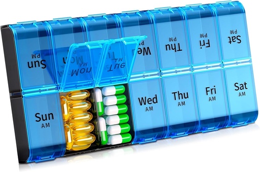 [BRSRAFI5CIIRSYIZ] XL Large Weekly Pill Organizer 2 Times a Day, Extra Big 7 Day Pill Box Am Pm, Daily Pill Case Medicine Organizer with 14 Compartments, Day Night Pill Container for Fish Oils, Vitamin, Supplement