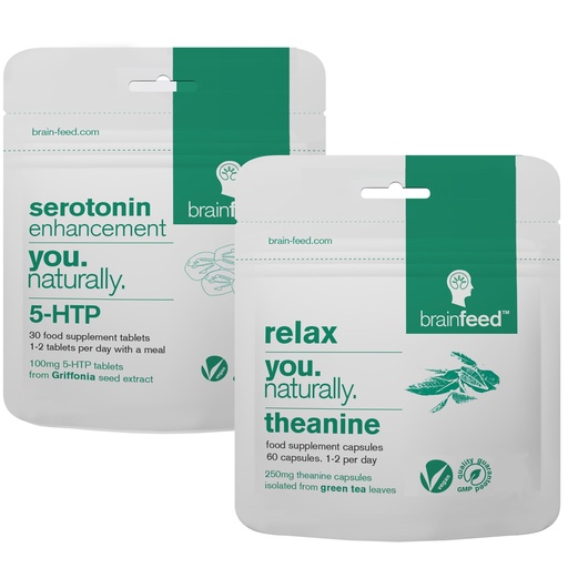 [BRSROGAPDICQ2AI4] Serotonin Supplements & Natural l theanine | Serotonin Mood Support & Stress Relief Supplements | 5HTP 100mg + 250mg L theanine Capsules | 2 Month Supply | Vegan