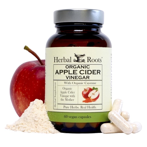 [BRSWGHTQBMFRE3LJ] Herbal Roots Organic Apple Cider Vinegar Capsules with Mother and Organic Cayenne | 650 mg | 60 Vegan Capsules