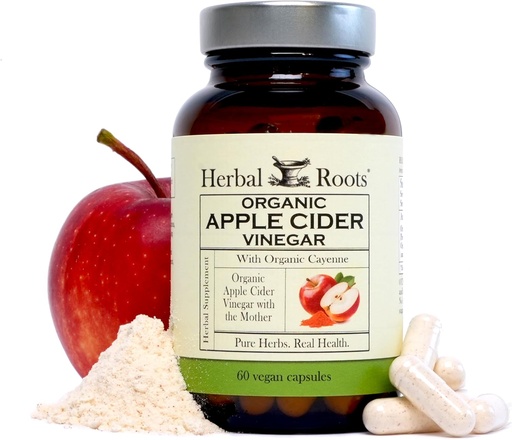 [BRSWGHTQBMFRE3LJ] Herbal Roots Organic Apple Cider Vinegar Capsules with Mother and Organic Cayenne | 650 mg | 60 cápsulas Vegan
