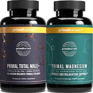 [BRSRMBQNCUNBS2A6] Primal Harvest Total Male+ & Magnesium Supplement Optimize Men’s Health with Targeted Nutrients for Vitality & Recovery 2 Pack Bundle