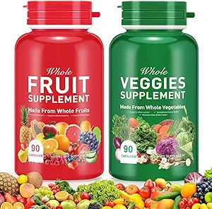 [BRSRAAAPDECQI3TL] Fruit and Veggies Supplement Ingredients Natural – 90 Fruit and 90 Veggie Capsules - Fresh Superfood Formula with Vitamins and Minerals, Supports Energy Levels