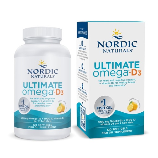 [BRSWIYAKCIOGC3A5] Nordic Naturals Ultimate Omega-D3, Lemon Flavor - 120 Soft Gels - 1280 mg Omega-3 + 1000 IU Vitamin D3 - EPA & DHA - Promotes Brain, Heart, & Immune Health - 60 Servings