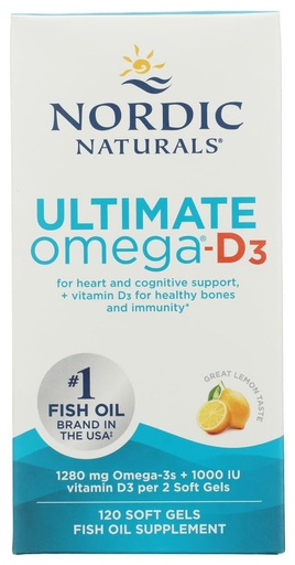 [BRSWIYAKCIOGC3A5] Nordic Naturals, Ultimate Omega-D3, Lemon, 1000 mg, 120 Soft Gels
