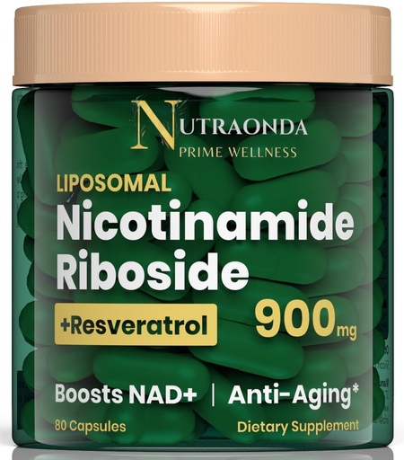 [BRSRAAY6CR6RS33B] Liposomal Nicotinamide Riboside 900mg Resveratrol & Quercetin – NAD Supplement Plus for Anti Aging, Cellular Energy & Improve Health- 80 Capsules