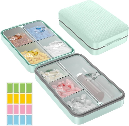 [BRSRAZICCFYRMYAU] Restree Weekly Pill Organizer, Magnetic Moisture Proof Pill Case, Large Capacity Travel Pill Box with Inner Clear Lid for Vitamins, Supplements, and Daily Medications 8 Compartment (Green)