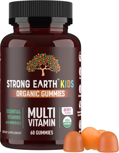 [BRSRMBILAQJQKADF] YUM-V'S Strong Earth Organic Multivitamin Gummies, Vitamins & Minerals Including Vitamin A, C, D3, E, B6 & Zinc - Chewable Vitamin with Immune Support for Boys and Girls, 60 Count