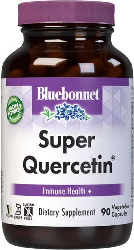 [BRSWIYQTPJ6GC33G] Bluebonnet BB-553 Nutrizioa Super Quercetin Begetal kapsulak, C bitamina formula, denboraldi eta inmuno euskarrirako onena, GMO ez, Gluten Free, Soy Free, Esnea Free, Kosher, White, 90 Count (Pack of 1)