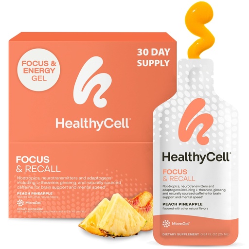 [BRSWYZIZCMBRAYDX] Healthycell Focus & Recall, Daily Liquid Brain Supplement for Focus & Memory - Nootropics Supplement for Concentration & Alertness with L-Theanine, Omega-3 & Taurine - 30 Gel Packs