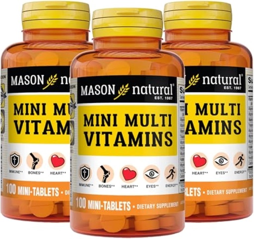 [BRSRMYY3A4PGCEL2] MASON NATURAL Mini Çok Vitaminler, Vitaminler A, C, D3, E, B1, B2, B3, B6, B12, Folate ve Lounge for General Health, 300 Day Supply