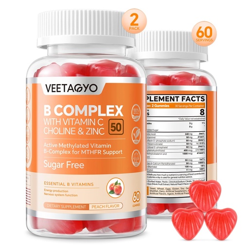 [BRSRAZL2OQFAY2DK] B Complex 50 Gummies ,Methylated B Complex with Vitamin C,Choline & Zinc - Active Methylated B-Complex for Energy,Methylated Support - All B Vitamins - B1,B2,B3,B5,B6,B7,B9,B12 - Sugar Free,120 Count