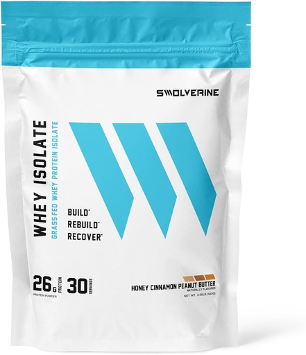 [BRSRMY3YPJYRUYDL] Swolverine Whey Protein Isolate | 26g Protein, Grass-Fed rBGH Free, Non-GMO, Added Digestive Enzymes (30 Servings, Honey Cinnamon Peanut Butter)