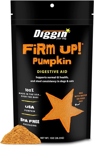 [BRSRMBIHCMGQ43L3] Diggin Your Dog, Firm Up Original Pumpkin Super Dog & Cat Supplement, 1 Ounce