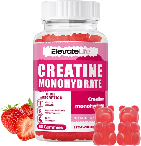 [BRSROALQDN7AKG3D] ElevateLife Creatine Monohydrate Gummies 5000mg for Men & Women, Chewables Creatine Monohydrate for Muscle Strength, Muscle Builder, Energy Boost, Pre-Workout Supplement(90 Count)-Strawberries