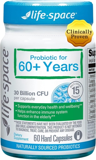 [BRSW22QPO4PRMFDO] Life-Space Probiotic for 60+ Years, Supports Intestinal Immunity and Health, Gastrointestinal Vitality, Bifidobacterium lactis, 30 Billion CFU, Multi Strains - 60 Capsules