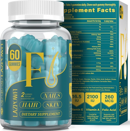 [BRSRAGARAACAYDLJ] Biotin Gumies -Hair Skin and Nails Vitamins for Men & Women, Vegan Vitamin B7, Támogatja a Hair Growth and Stronger Nails, 30 Day Supply - Blueberry- 60 Counts