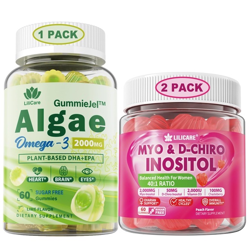 [BRSRAGLYOJ5BUC3J] LILICARE Bundle: Vegan Omega 3 Supplement Gummies & Inositol Gummies Ideal 40:1 Ratio Myo & D-Chiro Inositol