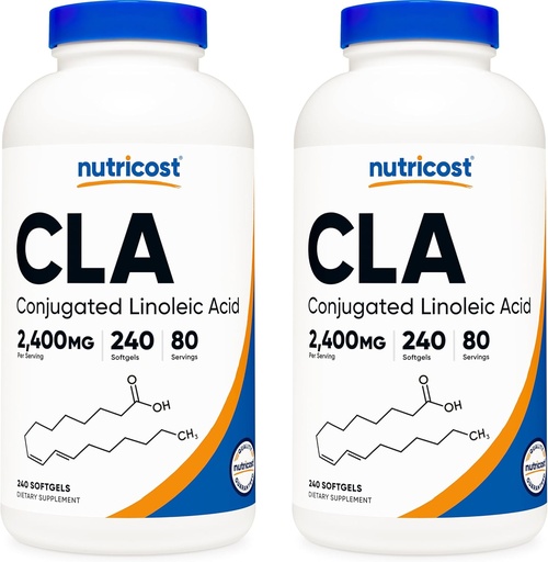 [BRSWKGYPAV6GIDQZ] Nutricost CLA (Conjugated Linoleic Acid) 2,400mg, 240 Softgels - Gluten Free, Non-GMO, 800mg Per Softgel (2 Bottles)