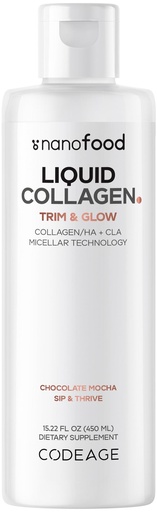 [BRSRMYYDCJ5GE2T5] Codeage Liquid Collagen Supplement Chocolate Flavor, Beauty Trim & Glow Liposomal Collagen Peptides, CLA Conjugated Linoleic Acid, Hyaluronic Acid, Vitamin E, Hydrolyzed, Non-GMO, 15.22 fl oz